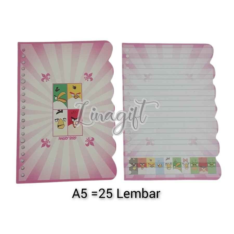 ( Pak 25 Lembar ) ISI KERTAS BINDER FILE A5 KWARTO MOTIF ANAK ANAK - REFILL PAPER LOOSE LEAF A5 PRINCESS NARUTO BARBIE SUPERHEROES AVENGERS IRONMAN MICKEY MOUSE SPIDERMAN FROZEN PONY UNICORN