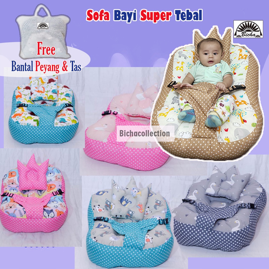 Sofa Bayi Sabuk Pengaman / Kasur Bayi Multifungsi / FREE Bantal Peyang dan Totebag Sofa Bayi Jumbo