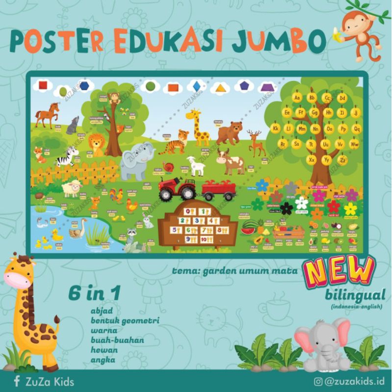 (GARDEN UMUM) MURAH  CUSTOM NAMA POSTER JUMBO MEDIA EDUKASI BALITA PAUD TK POSBEL ABJAD ANGKA BUAH