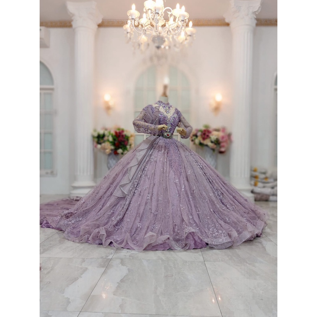 gaun payet warna lilac