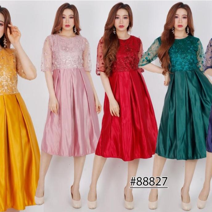 New dress pesta brokat tile satin / gaun pesta