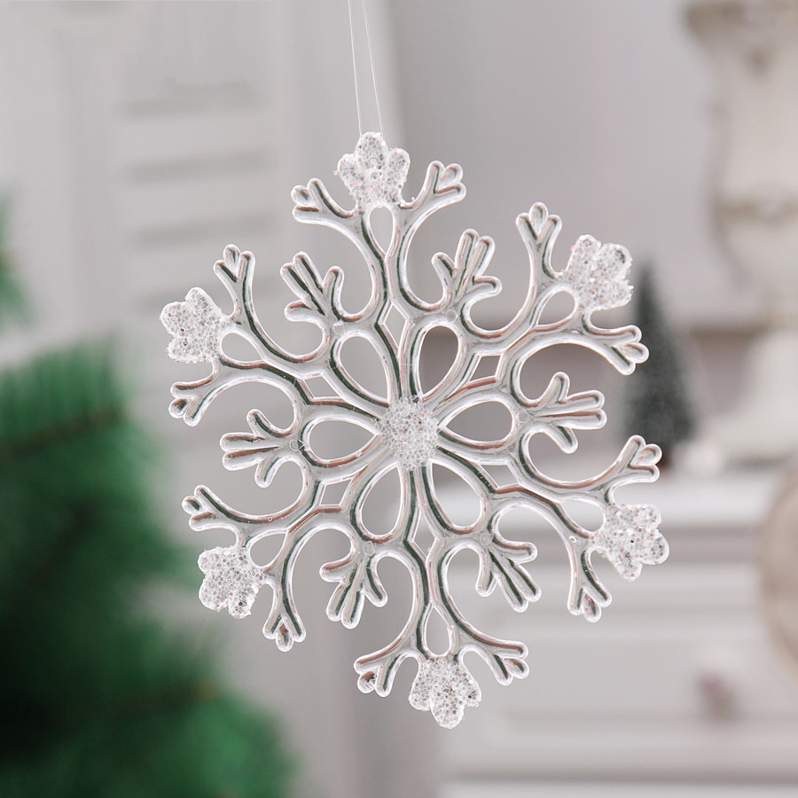 12Pcs/Set Christmas Transparent Crystal Snowflake Pendant For Xmas Tree Home Decoration