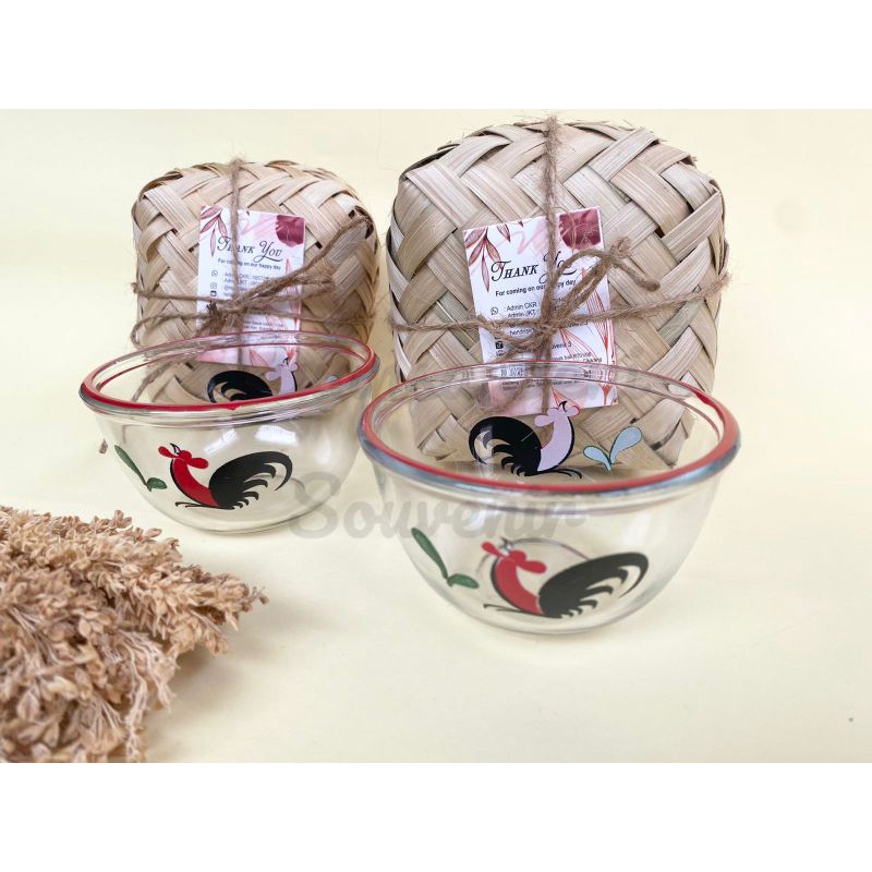 Souvenir Pernikahan Mangkok Ayam Jago Kukuruyuk BIB3.75B Mangkok Kaca Bening Motif Ayam Mangkuk Samb
