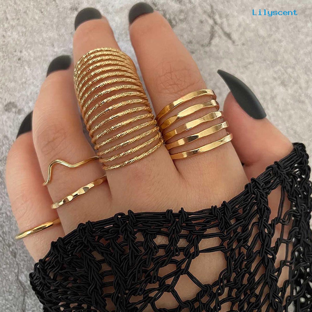 5 Pcs Cincin Knuckle Multi Lingkaran Elastis Dapat Disesuaikan Untuk Wanita