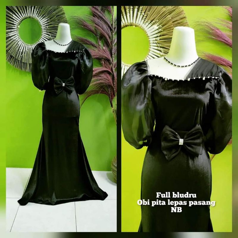 baju singer/baju penyanyi/baju bludru/full bludru hitam obi pita