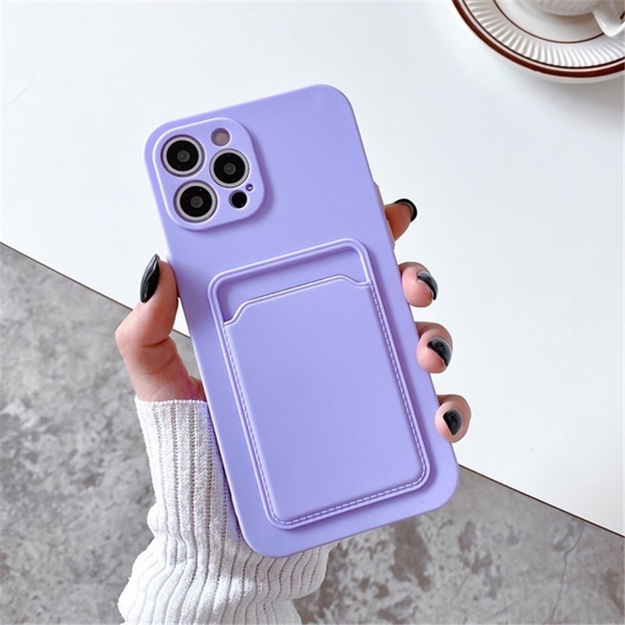 [Ready Stock]Xiaomi Mi 11 Lite Poco M3 X3 NFC Redmi 9T Note 10 4G 9 9s 8 Pro Case Card Bag Holder Phone Case Soft TPU Protective Cover-Purple