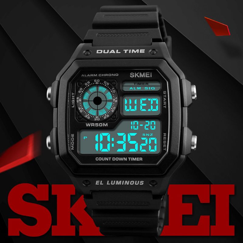 Jam Tangan Pria Digital Skmei 1299 Water Resistant 60 Meter / Jam Tangan Pria Original Tahan Air Oto