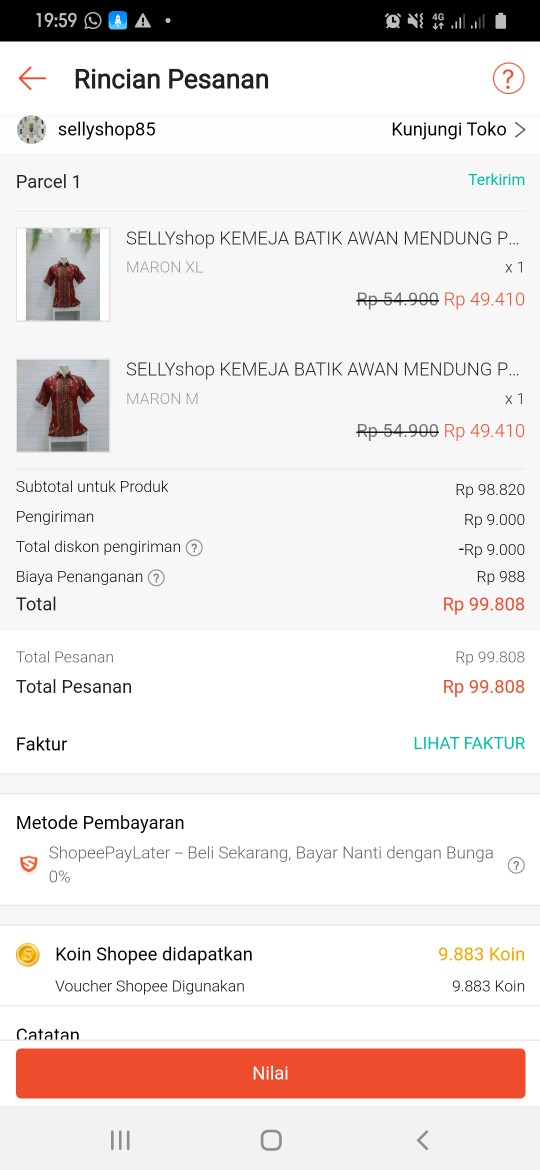 Sellyshop Kemeja Batik Awan Mendung Prada Foil Model Klep Intip Tgn Pdk(real Pict)