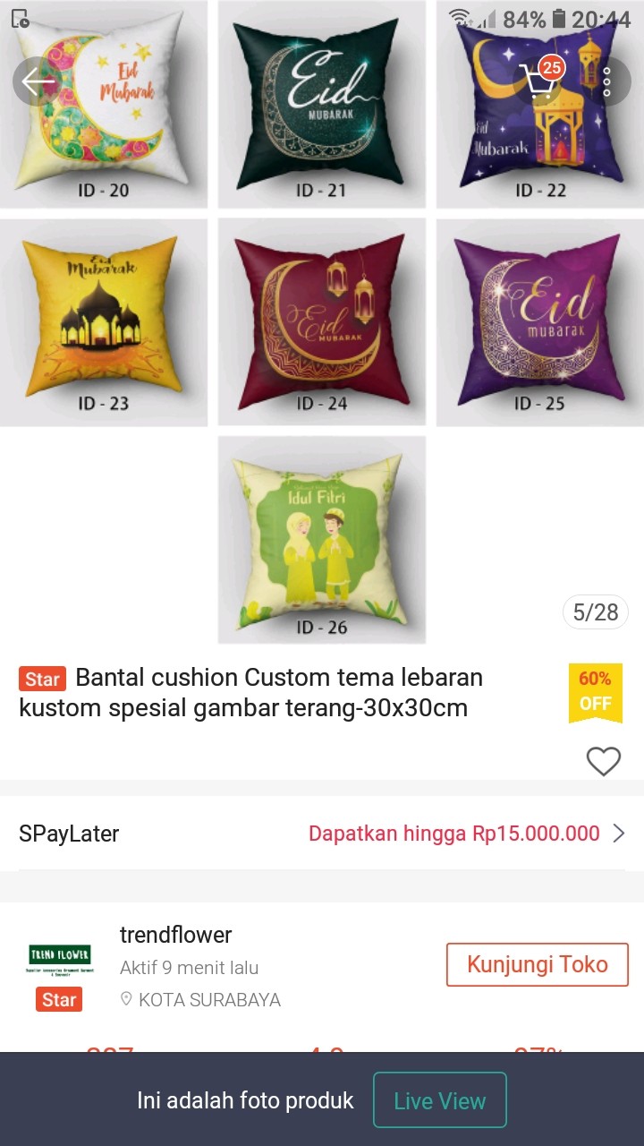 Bantal Cushion Custom Tema Lebaran Kustom Spesial Gambar Terang-30x30cm Hampers Bantal Sofa