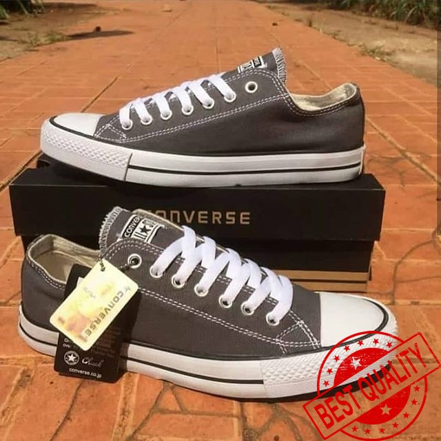Sepatu Converse Abu-Abu klasik pendek sepatu sekolah leather premium pria / wanita termurah