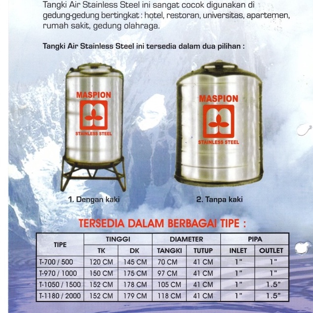 TANDON / TANGKI AIR STAINLESS STEEL MASPION - ALL VARIANT MEDAN