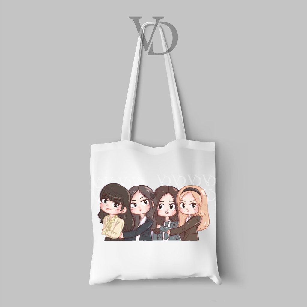 TOTE BAG KANVAS MOTIF BLACKPINK/ KPOP TOTE BAG / TAS BELANJA MOTIF KOREA / lalisa jennie jisoo rose