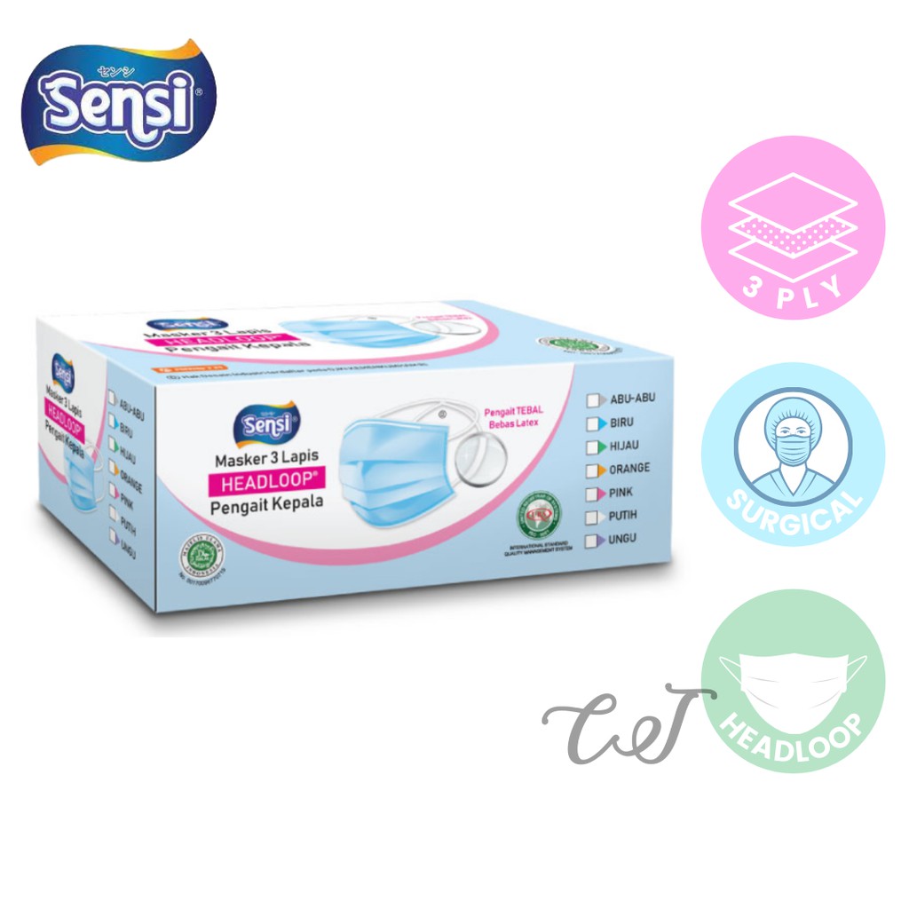 Masker Sensi Putih Headloop Original/ 3 Ply/ Isi 40