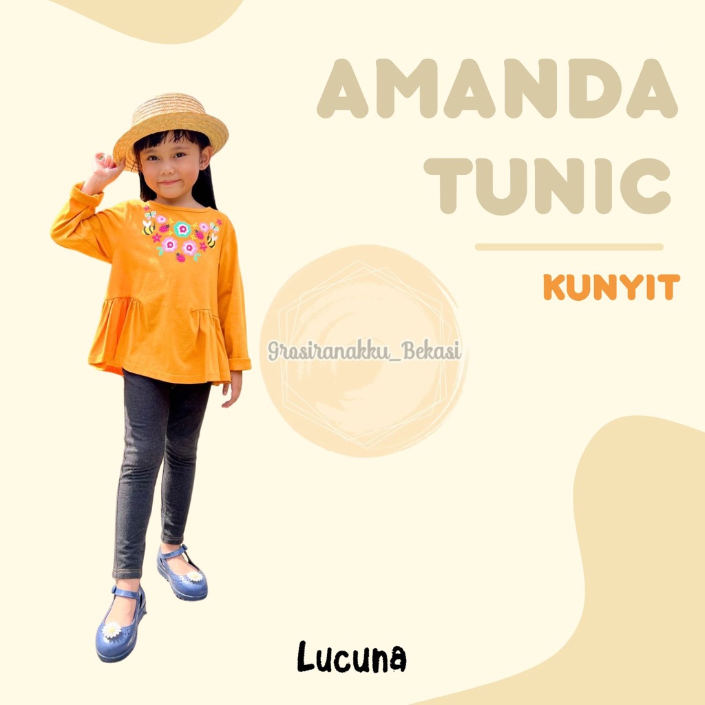 Tunik Anak Amanda Long Tee Lucuna Warna kunyit Size 1-5 Tahun