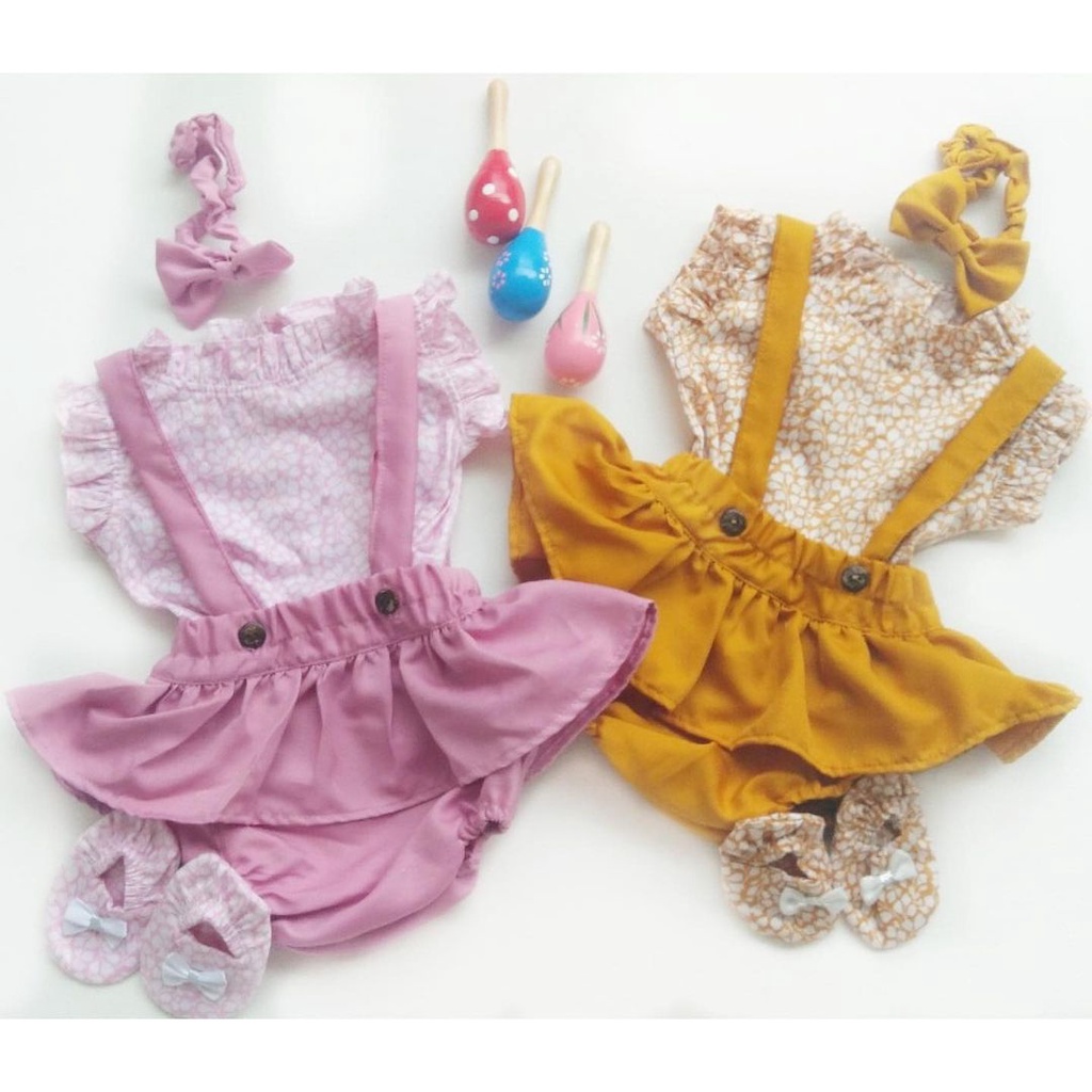 Hampers Talitha / Aiko / Clara / Gianna Baju Rok Overall Bandana Sepatu Giftset Kado Lahiran Anak Bayi Perempuan Lucu Terlaris Murah-pink CLARA hampers