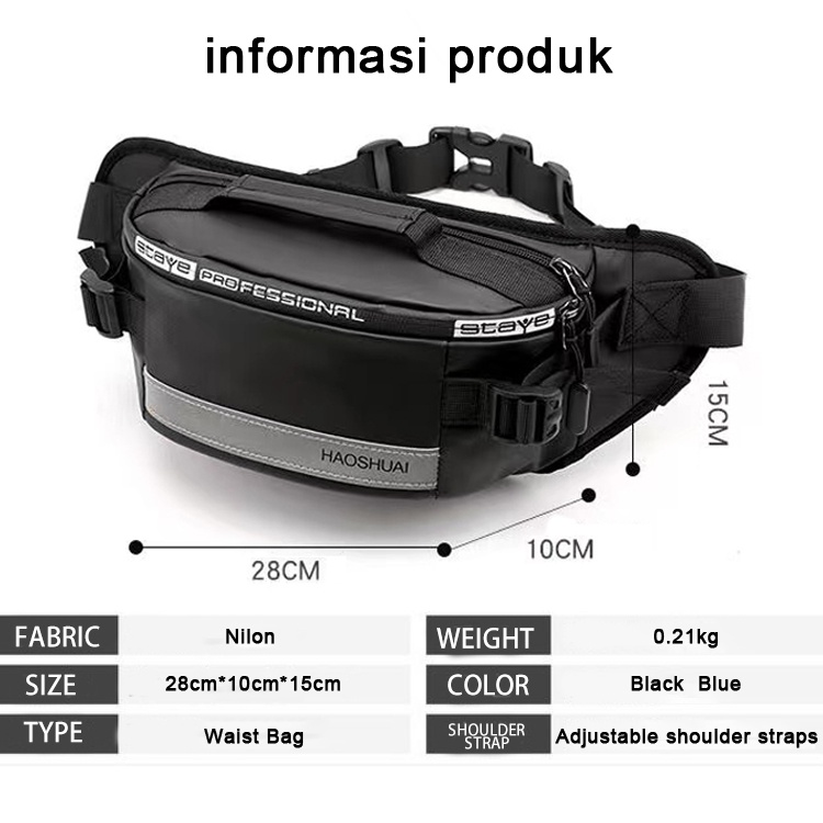 COD Haoshuai Tas Pinggang Pria Import Tas Selempang Pria Waterproof Casual  Waistbag Original Fashion Cowo