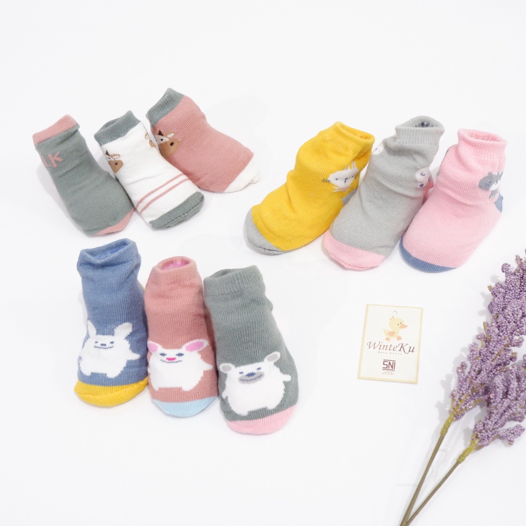 Kaos Kaki New Born isi 3pcs Winteku Animal's  Girl