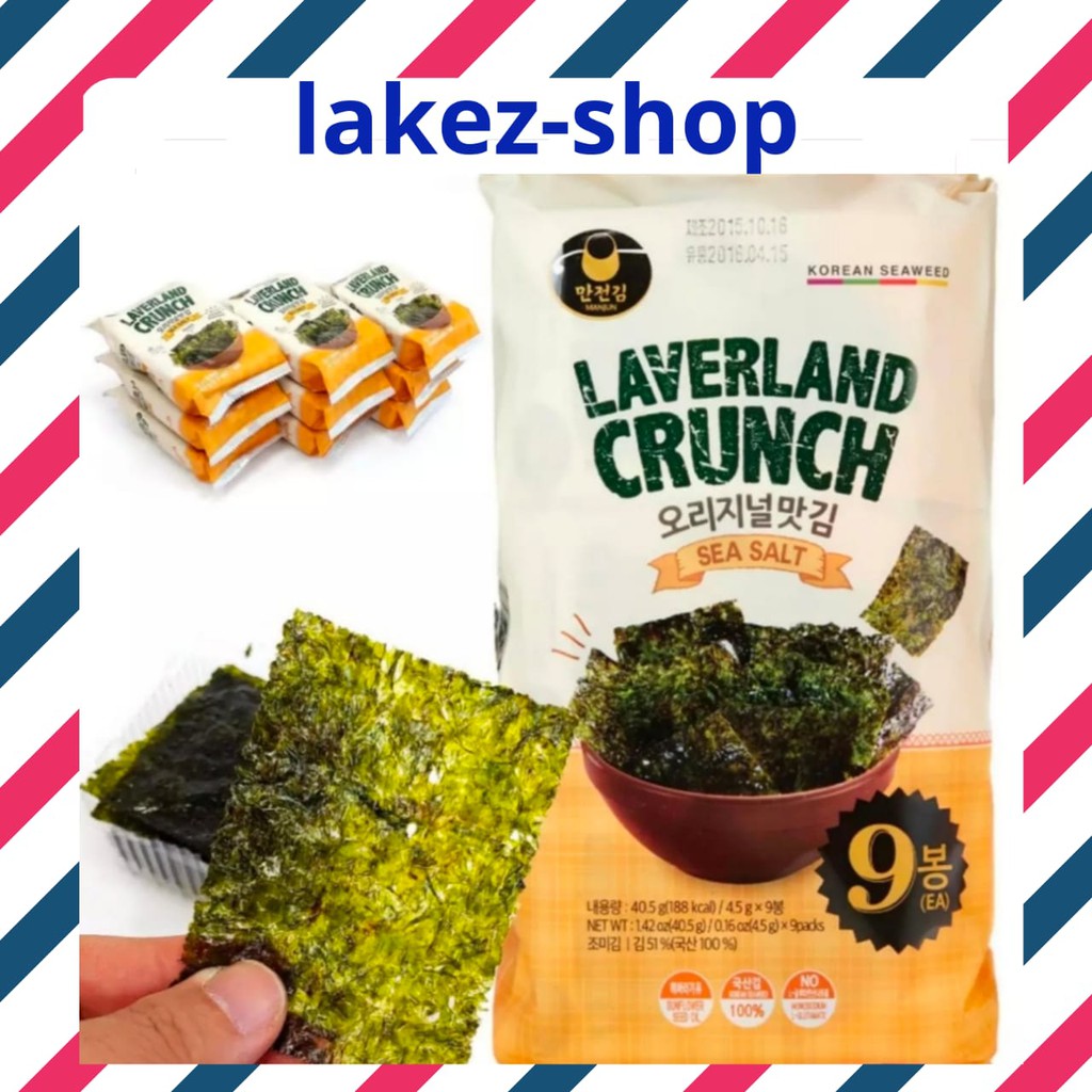 

Manjun Laverland Crunch Sea Salt/ Rumput Laut/ Seasalt Seaweed/ Snack Seaweed