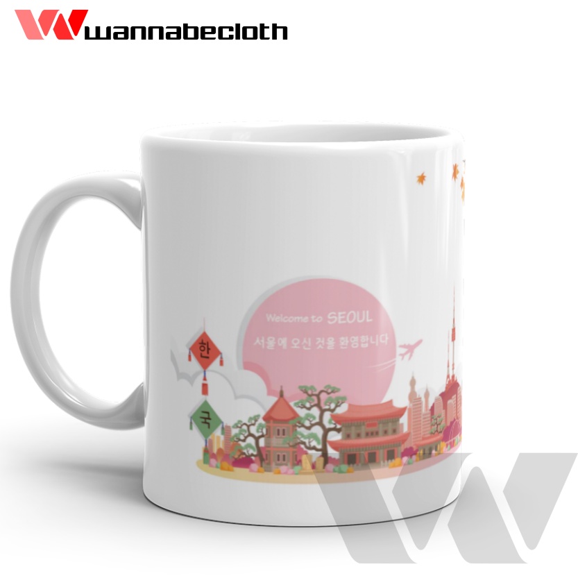 Mug Korea Gelas Korea Cetak Mug Custom Kado Gift Hadiah Souvenir Mug Seoul Mug Korea Art v2