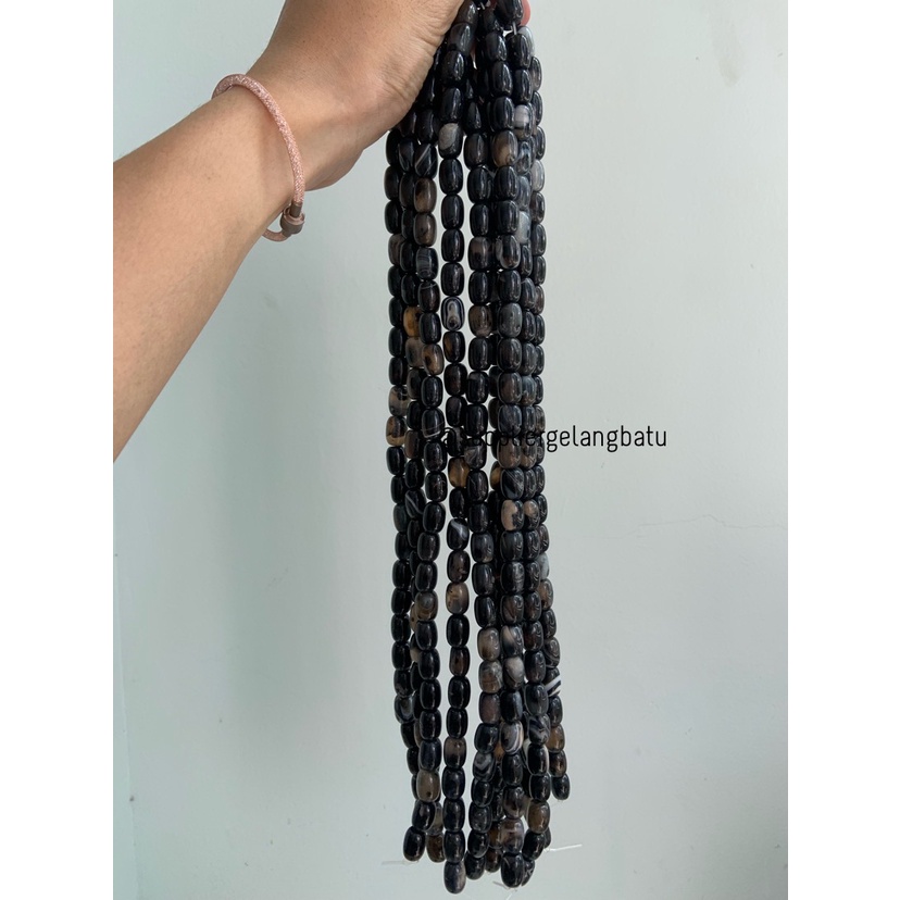 batu Penden tabung black carnelian 10mm bahan akik onyx hitam agatis Bahan gelang kalung etnik batu alam asli