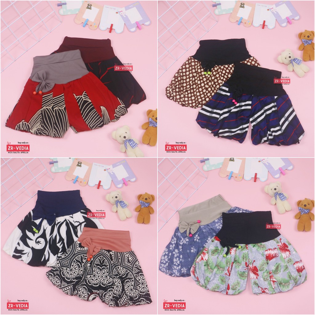 Celana Baloon uk. 2-3 Tahun / Celana Pendek Anak Celana pop Perempuan Pita Polos Short Pants Pendek