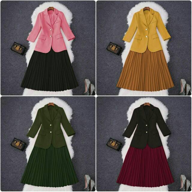 Set blazer plisket (hv) / stelan wanita