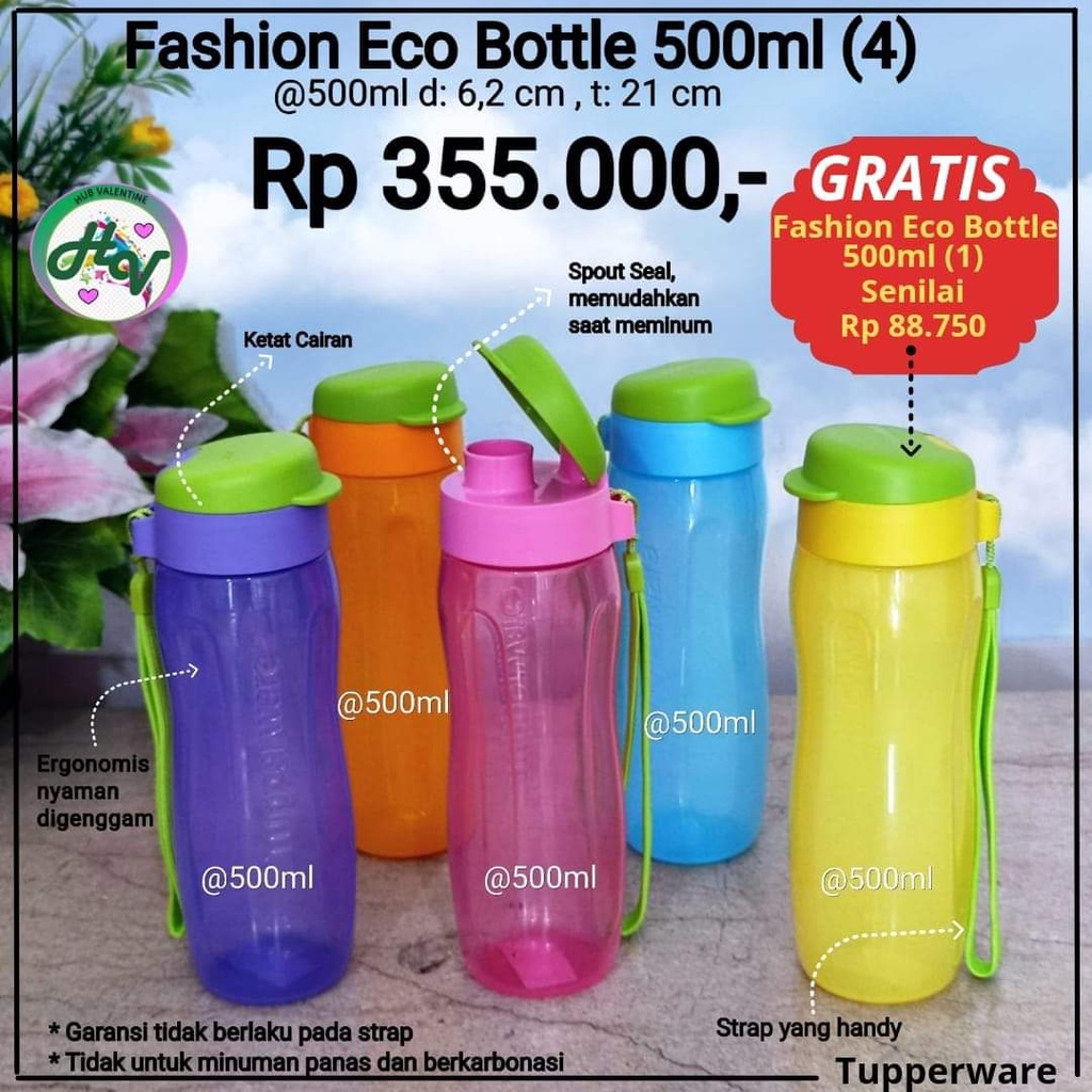 Tupperware Fashion Eco 500ml Botol Air Minum - ecer