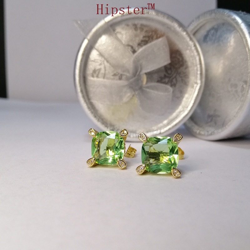 Classic Fashion Hot Sale Natural Green Crystal Full Diamond Micro Earrings