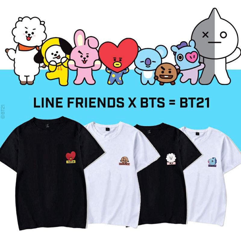 Kaos T Shirt Kpop BTS Bt21 request logo karakter kecil