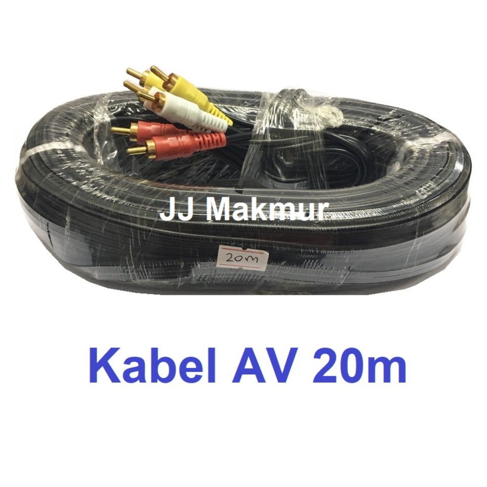 Kabel Video Jack RCA DVD to TV 20m - AV konektor Audio Video 20 meter cabang 3 ke 3 male cowo