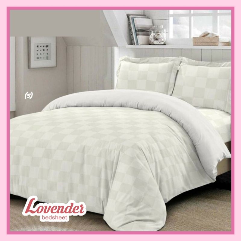 Kain sprei katun cvc " Pasta kotak + Pasta batik putih"