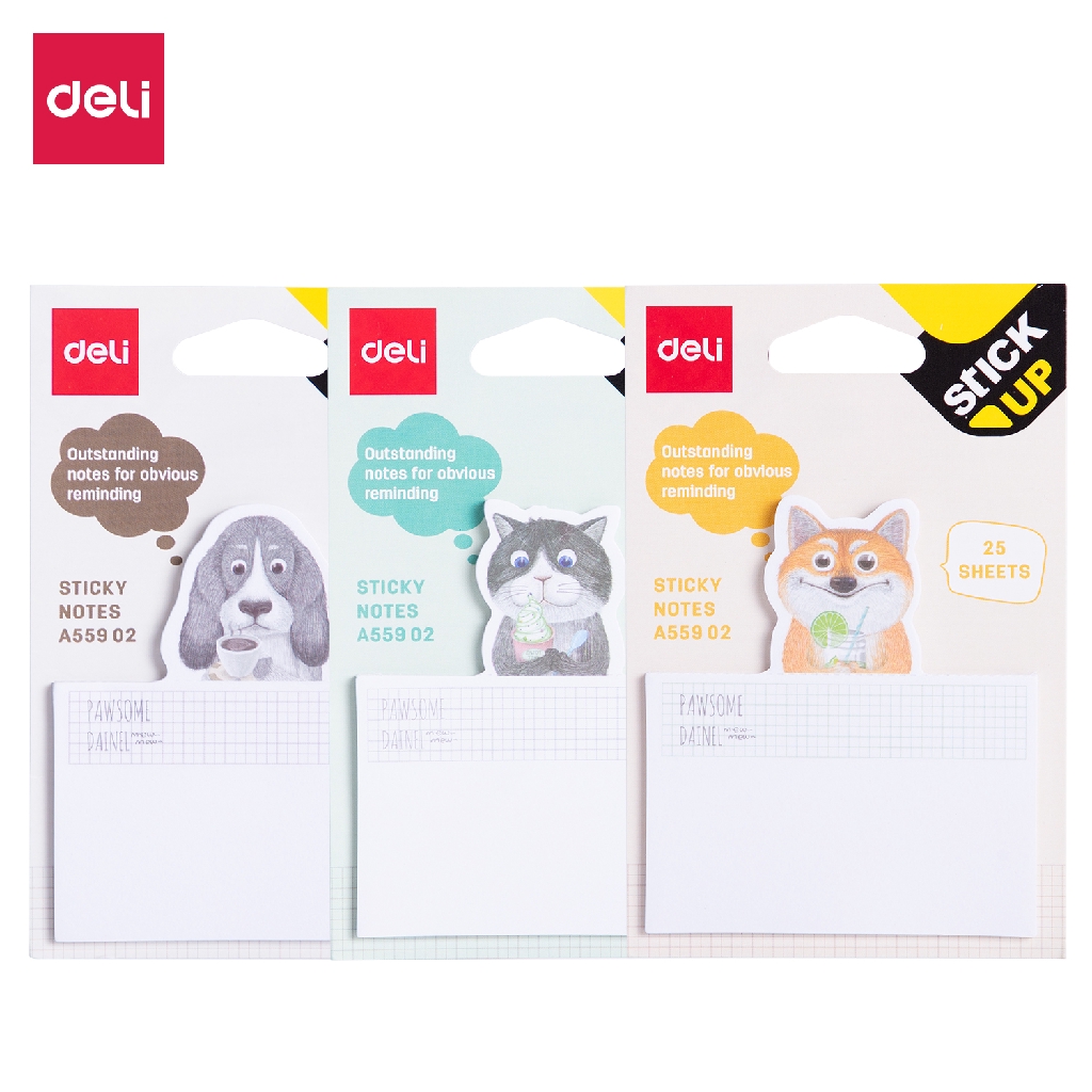 

Deli Sticky Notes 75 × 84mm 3''×2'' 25 lembar 3 pola dengan dudukan kardus EA55902