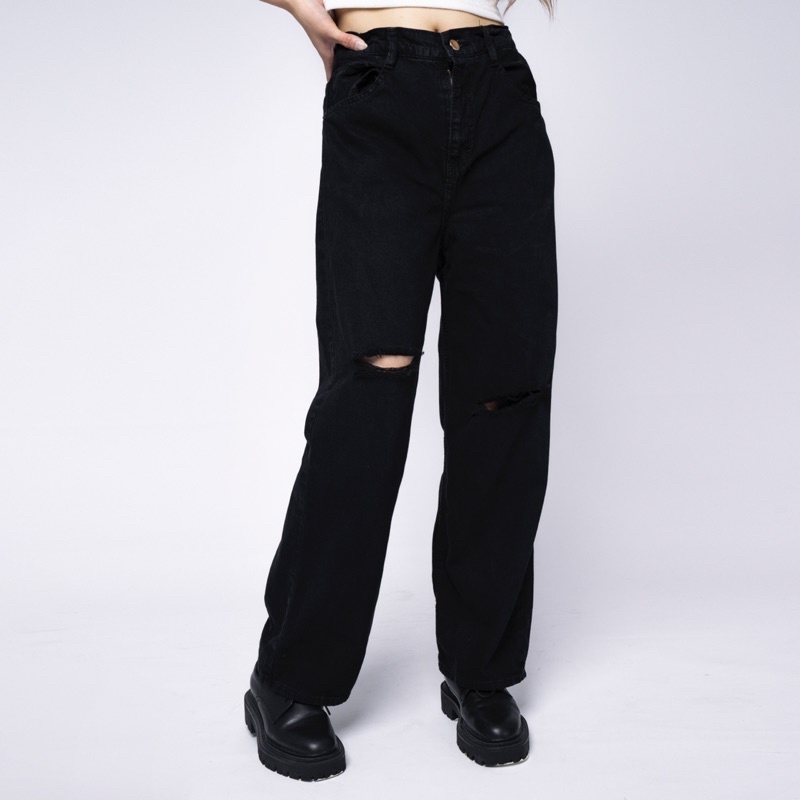 VIERLIN - Jeans 344 - HIGHWAIST BLACK RIPPED JEANS