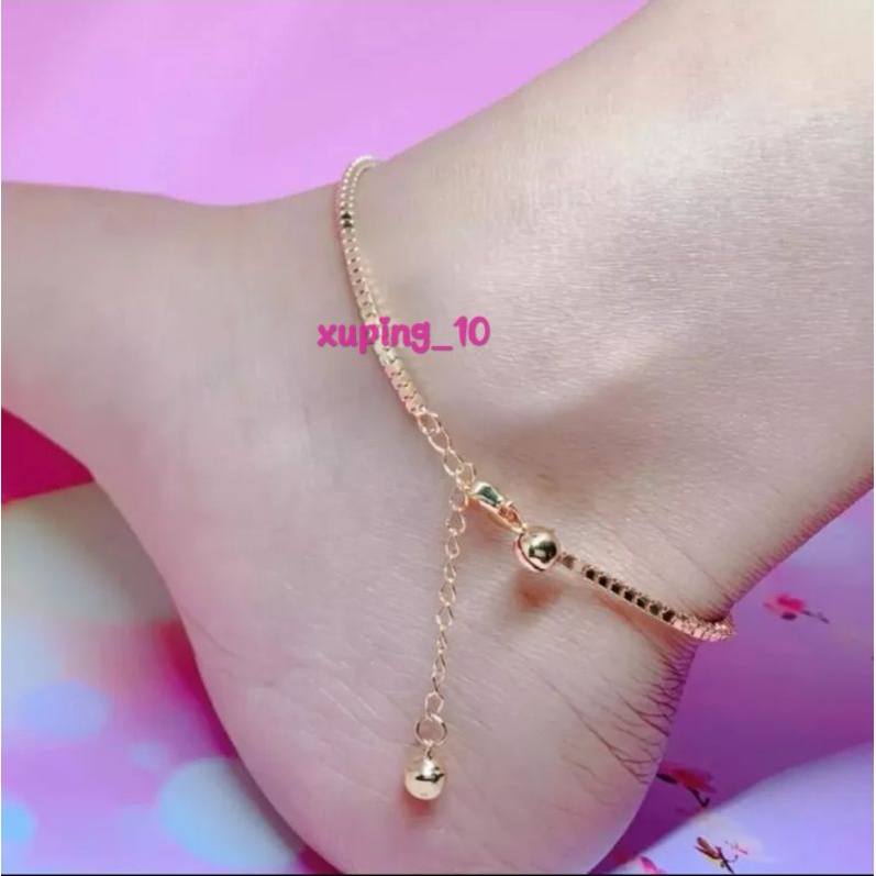 GELANG KAKI XUPING EMAS DAN SILVER WANITA DEWASA MOTIF RANTAI