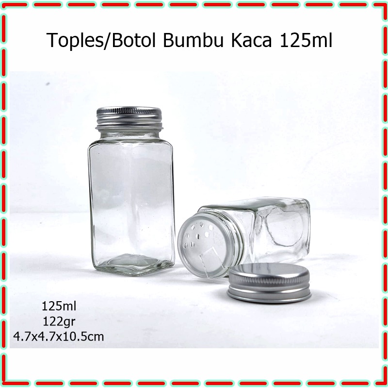 [1 pcs] Toples/Botol Bumbu Kaca Mini Segi 125ml