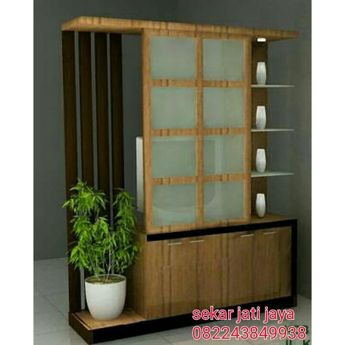 Lemari Partisi dua muka jati penyekat ruangan minimalis