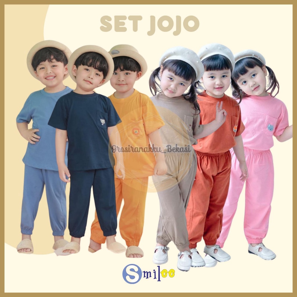 Setelan Anak Unisex Smilee Jojo Mix Warna Size 1-5Tahun