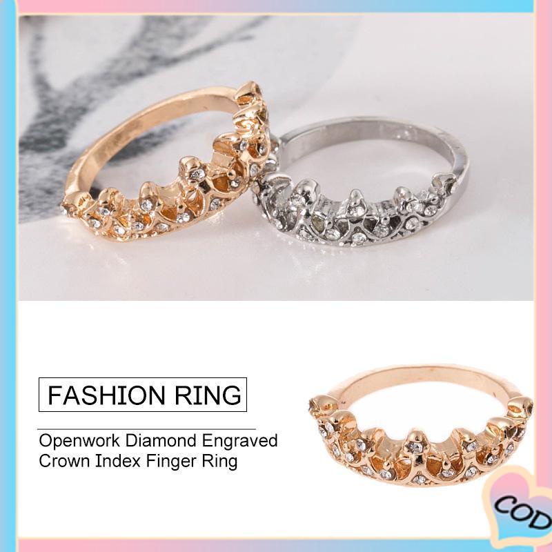 COD❤️ Bentuk Mahkota Fashion Ratu Temperamen Hollow Out Micro Diamond Engagement Wedding Ring-A.one