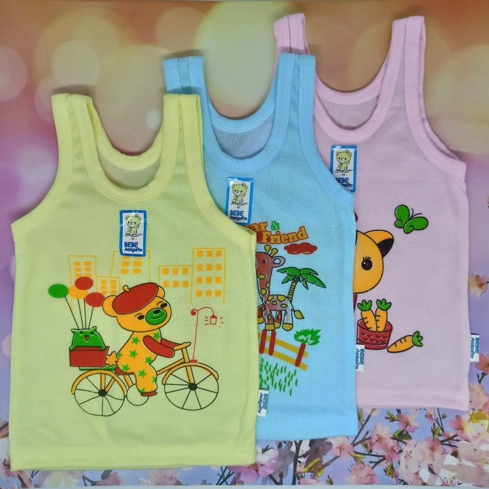 3 Pcs Kaos Dalam BEBE - Singlet Anak Laki Laki / Perempuan - Bergambar Mix Warna