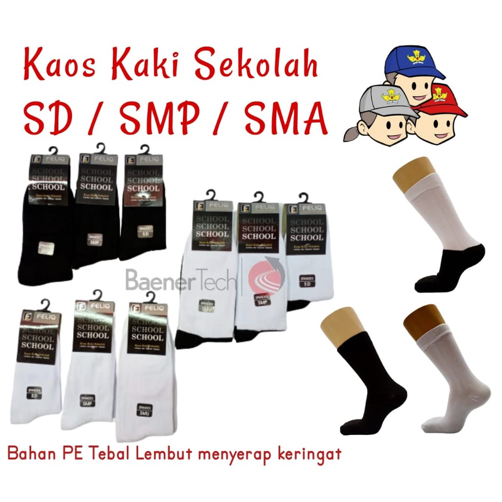 Kaos Kaki Sekolah Bahan PE Tebal (SD SMP SMA)