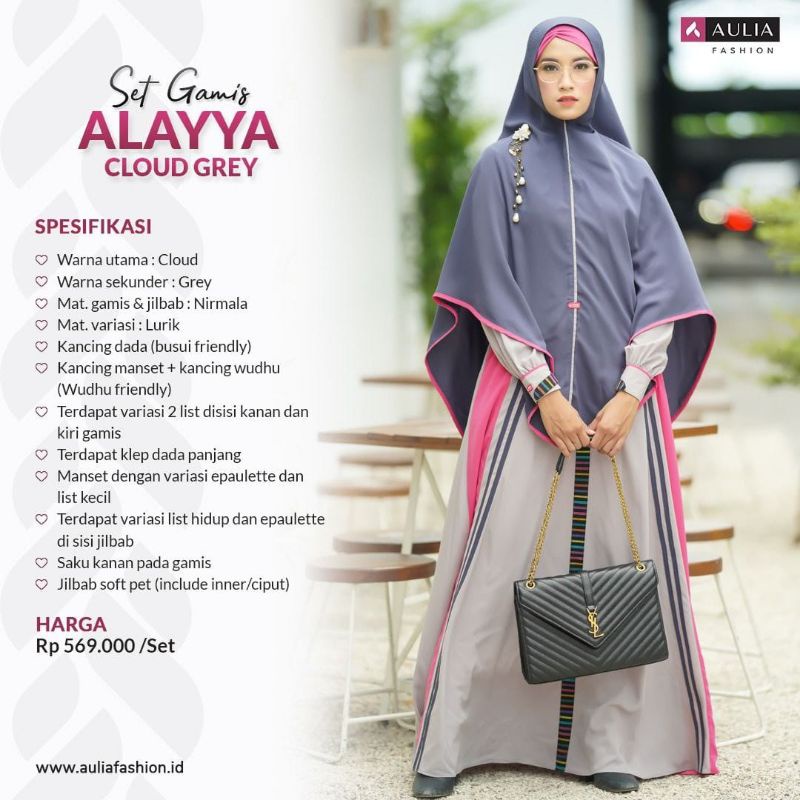 Gamis Syari Aulia Fashion set Alayya Cloud Grey