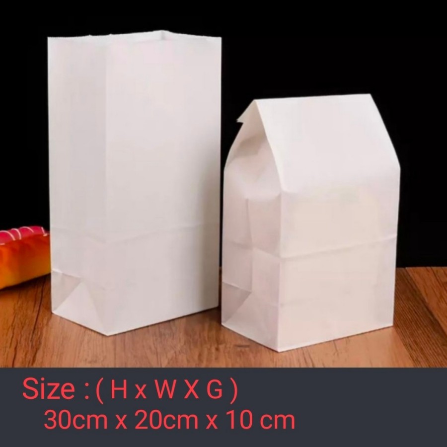 

iDk90 PAPER BAG - SOS BAG #12 - WHITE KRAFT - KANTONG KERTAS ROTI - 100 SET