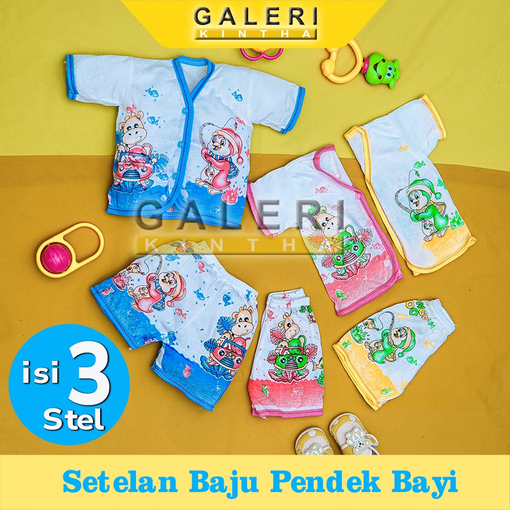 Setelan Baju Bayi Lengan Pendek Laki laki Perempuan Newborn 0 6 Bulan