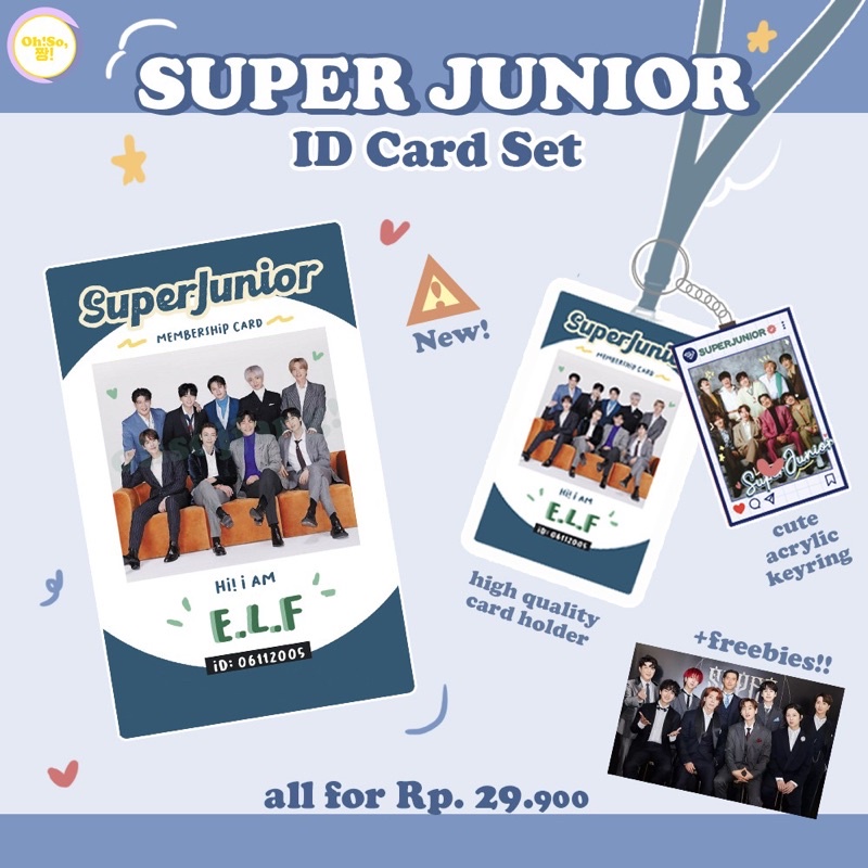 SUPER JUNIOR ID CARD PHOTOCARD HOLDER BANTEX LANDYARD SET PREMIUM SUJU ELF