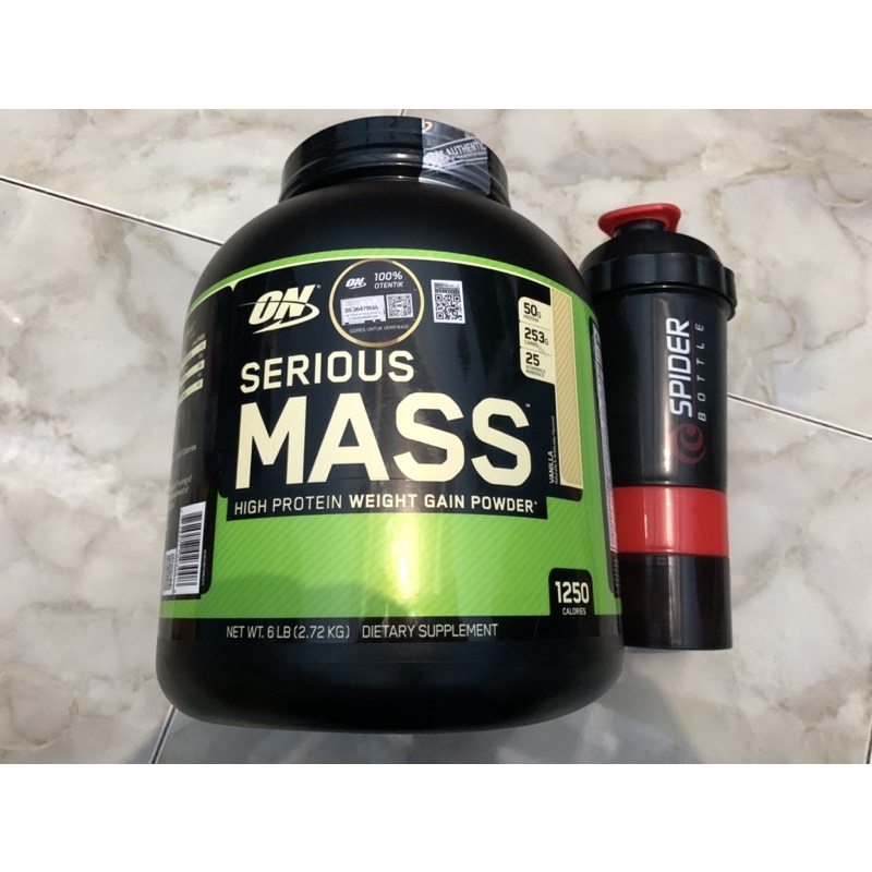 OPTIMUM NUTRITION ON SERIOUS MASS GAINER WEIGHT GAIN POWDER SERIOUSMASS 6LBS FREE SHAKER SPIDER
