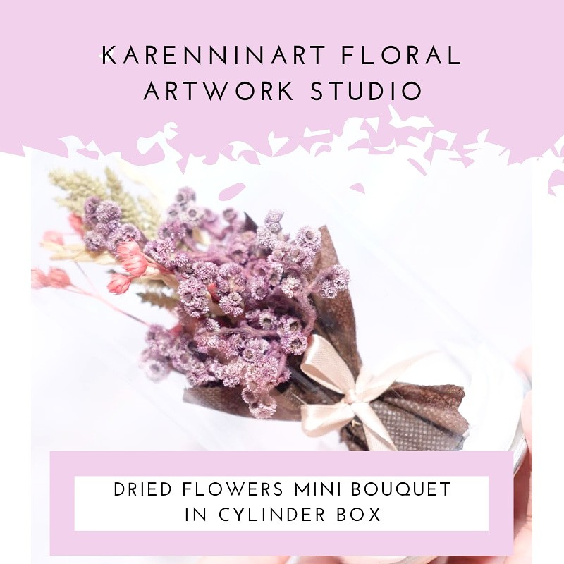 Buket Bunga Kering Mini dalam Tabung Mika | Dried Flowers Mini Bouquet in Cylinder Box