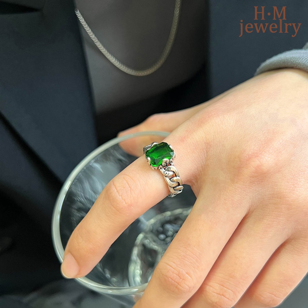 Cincin Sterling Silver 925 Model Terbuka Dengan Emerald Untuk Wanita