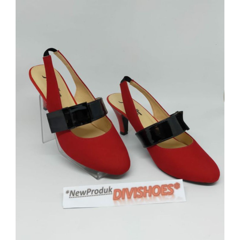 (COD) DIVISHOES HEEL 5cm PITA PD306 (REALPICT GESER) MERAH dan HITAM