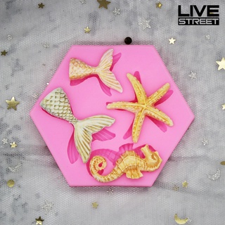 Cetakan silikon FONDANT mermaid ekor duyung/ bintang laut/ kuda laut/ kehidupan laut