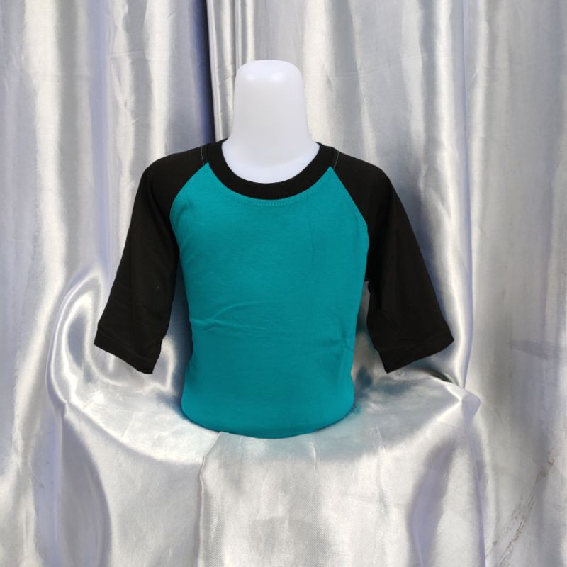 Kaos polos reglan TOSCA - HITAM lengan 3/4 uk18 20 22 S M L XL XXL